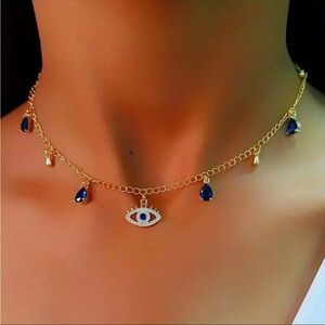 Evil Eye Necklace, Evil Eye Rhinestone Chocker Necklace